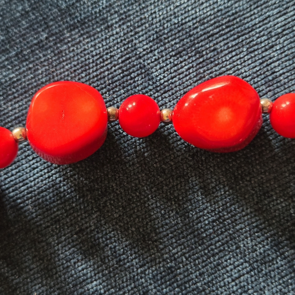 Chunky Red Stone Bead Necklace - Picture 2 of 4